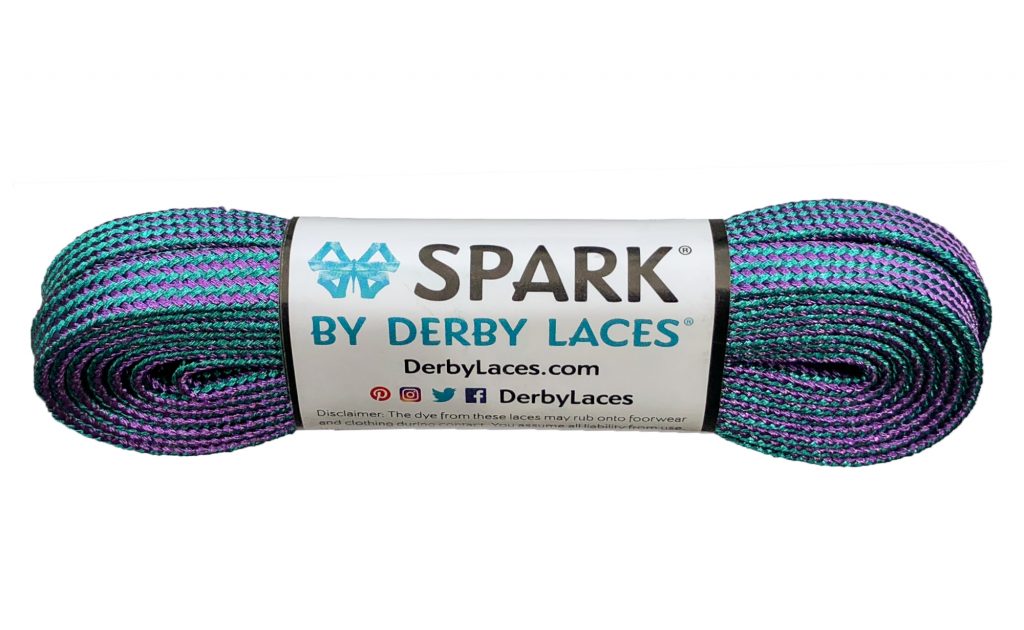 Purple and Teal Spark Metallic Sparkle Derby Laces - Pigeon's Roller Skate Shop