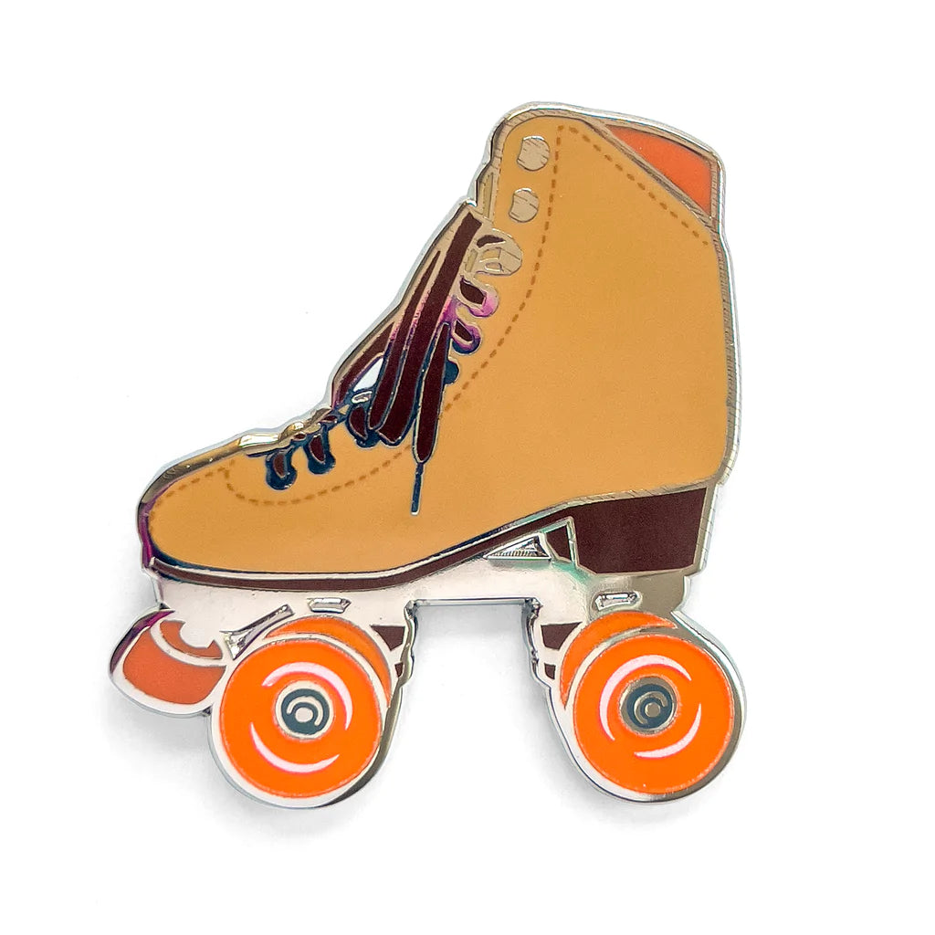 Roller Skate Pin with Glow-In-The-Dark Wheels - BROWN/ORANGE - Pigeon's Roller Skate Shop