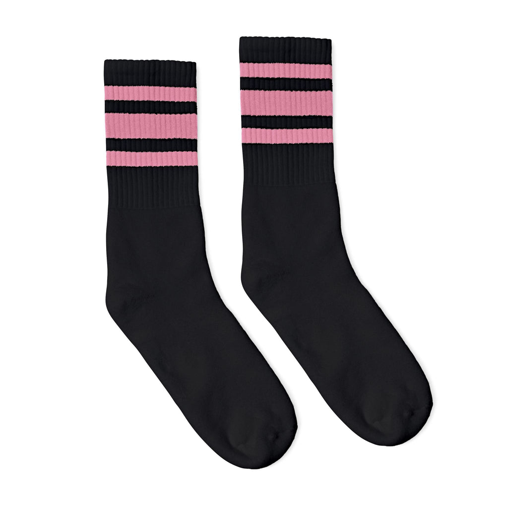 SOCCO Crew Length Socks - BLACK W/ PINK STRIPES - Pigeon's Roller Skate Shop