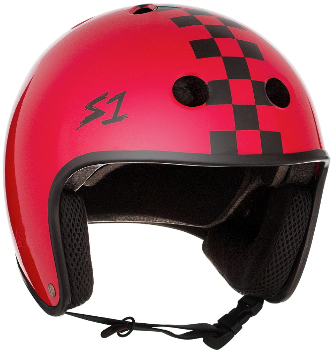 S1 Retro Lifer Helmet - RED GLOSS W/ CHECKERS - Pigeon's Roller Skate Shop