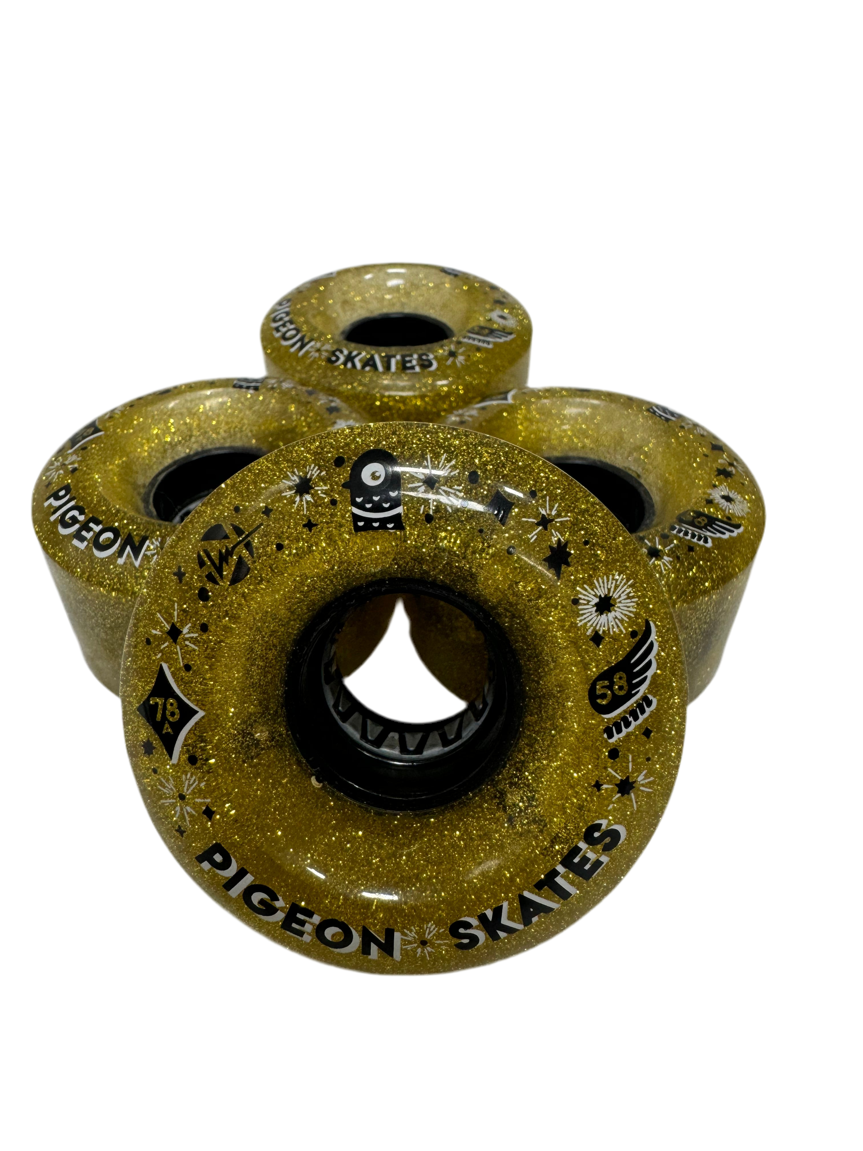 Luminous Wheels x Pigeon Skates - Gold - 4pk 58mm 78A - Pigeon's Roller Skate Shop
