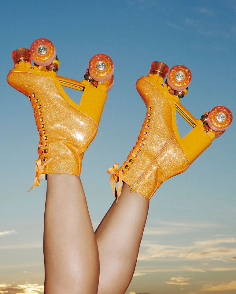Impala High Heel Roller Skates - MARAWA SPARKLE ORANGE - Pigeon's Roller Skate Shop