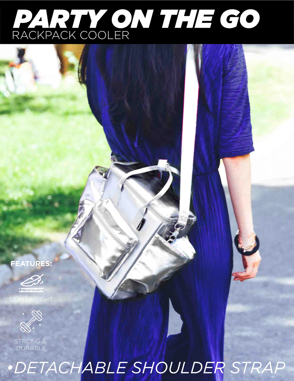 Cooler Backpack | 12 Can Beach Bag Silver - Pigeon's Roller Skate Shop