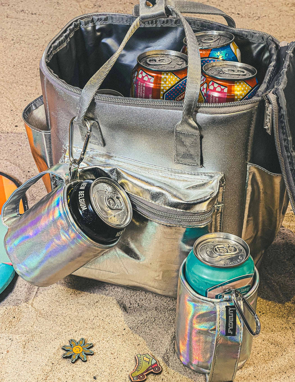 Cooler Backpack | 12 Can Beach Bag Silver - Pigeon's Roller Skate Shop