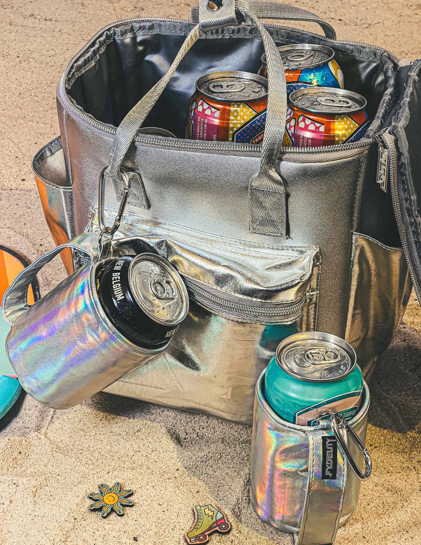Cooler Backpack | 12 Can Beach Bag Silver - Pigeon's Roller Skate Shop