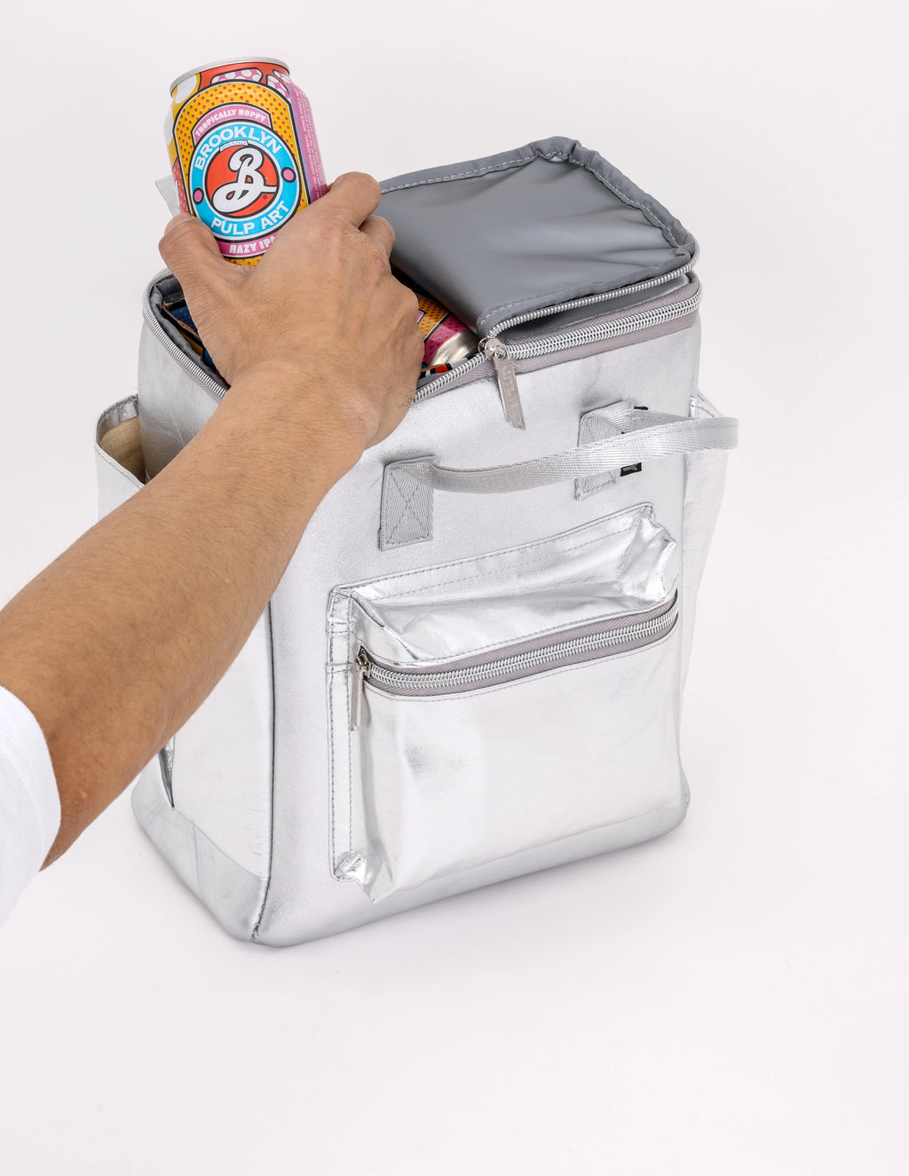 Cooler Backpack | 12 Can Beach Bag Silver - Pigeon's Roller Skate Shop