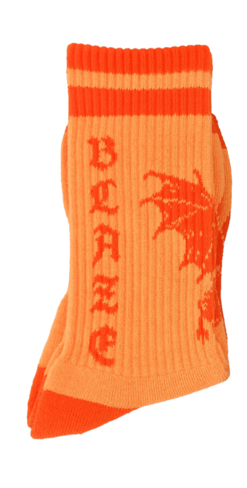 orange striped socks on white background