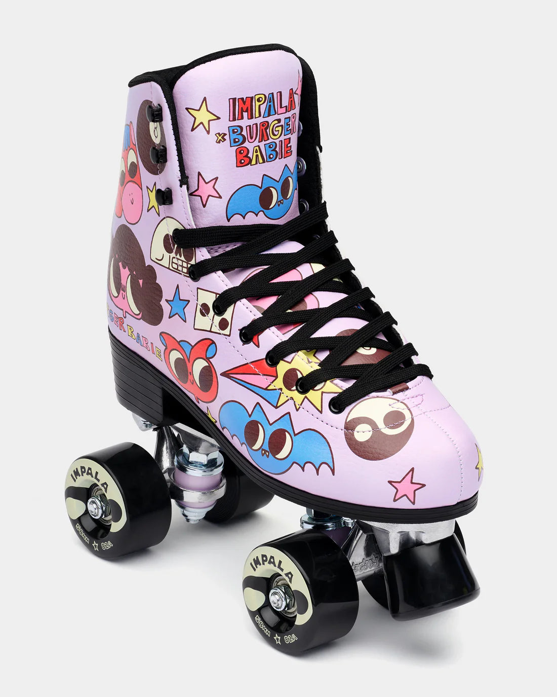 Rollerskate that is pink with cartoons