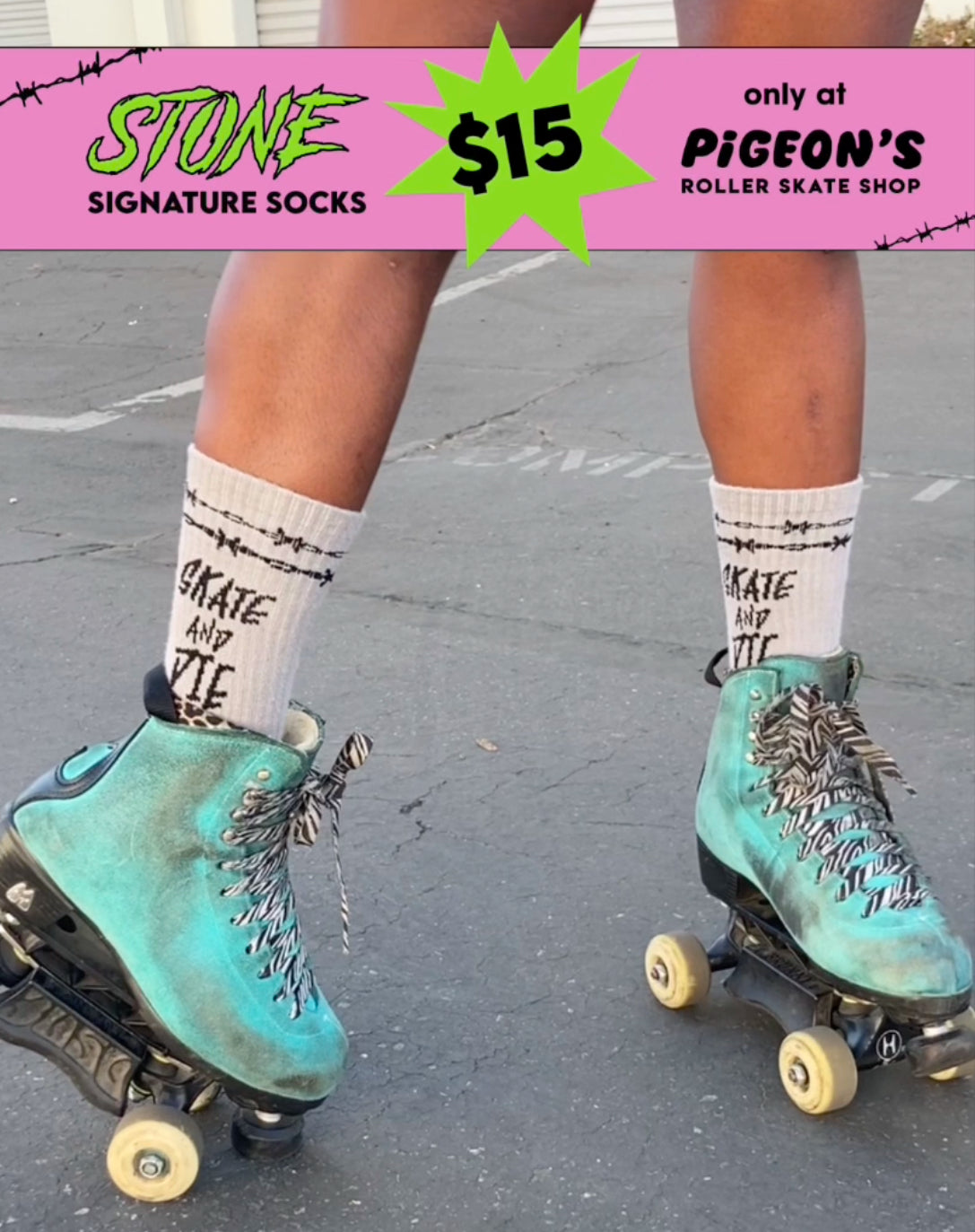 Pigeon's Performance Skate Socks - STONE PRO SKATE & DIE SOCK - Pigeon's Roller Skate Shop
