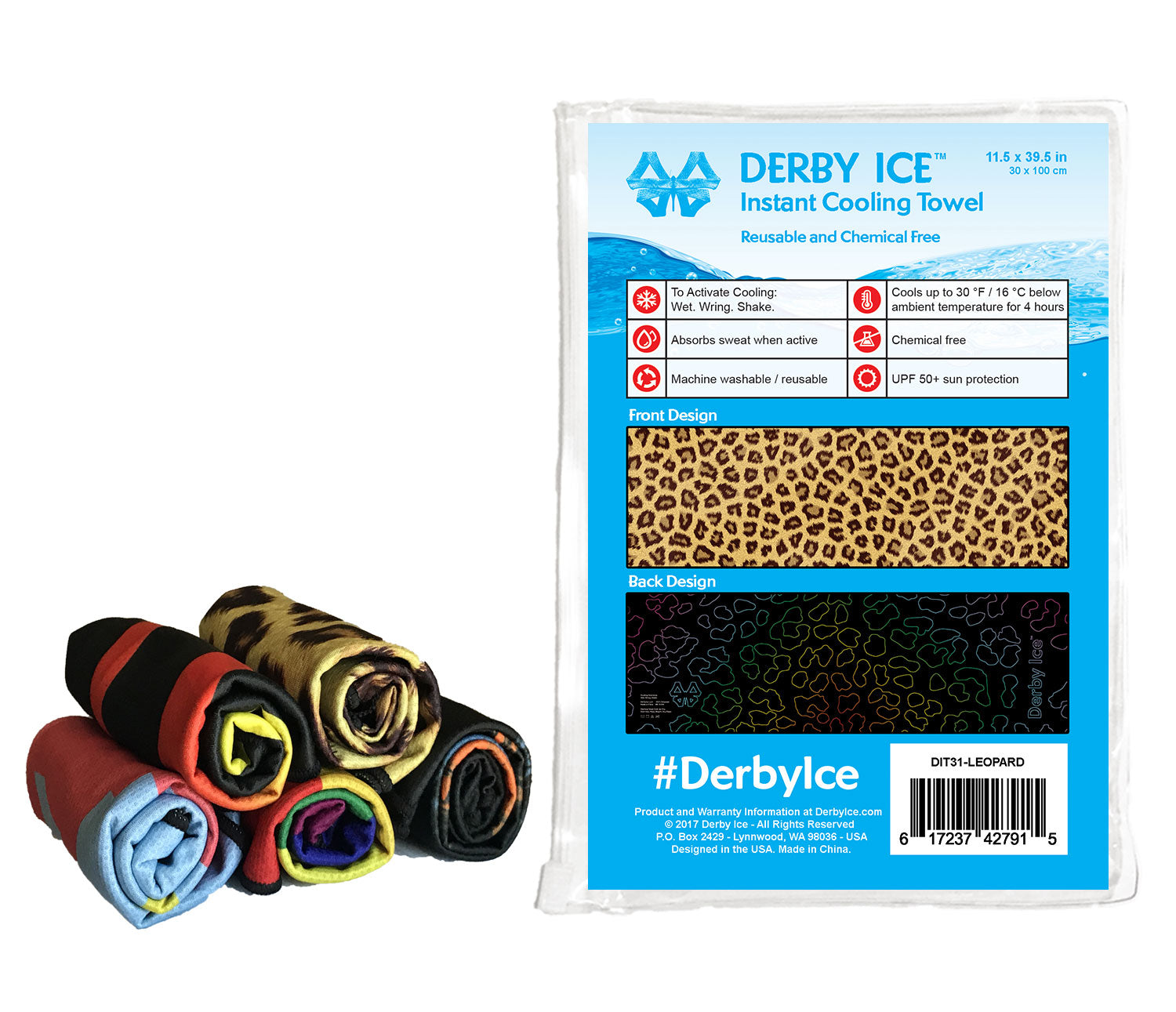 Derby Ice Instant Cooling Towel - LEOPARD - Pigeon's Roller Skate Shop