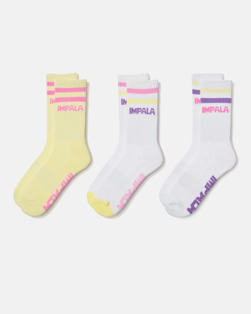 Impala Stripe Sock 3 Pack - WHITE W/ PETAL