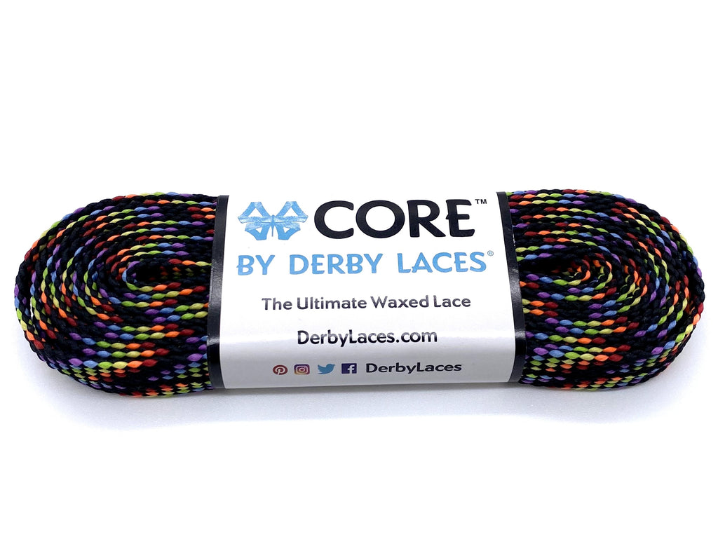 CORE by Derby Laces - RAINBOW/BLACK 96" - Pigeon's Roller Skate Shop