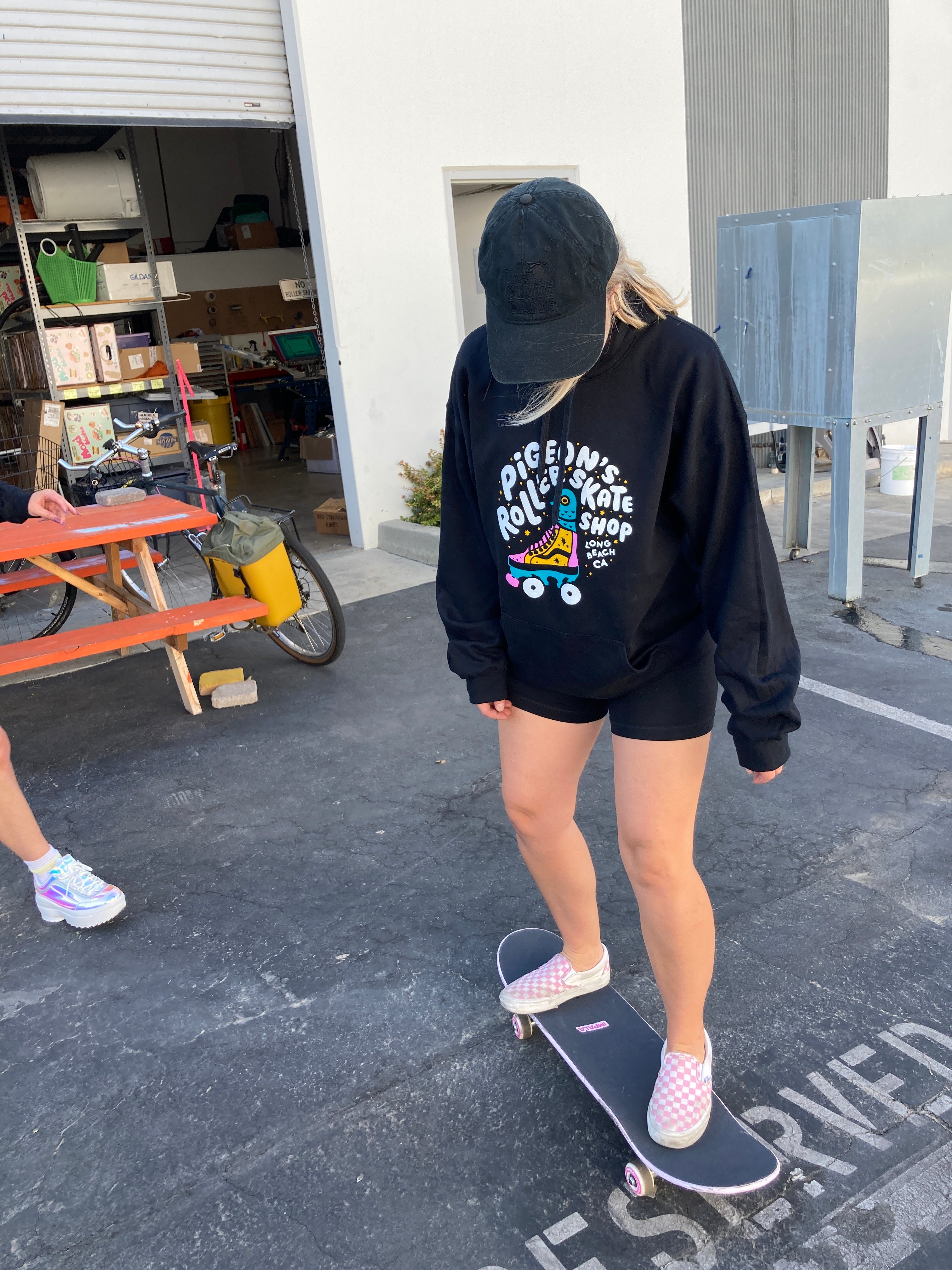 Pigeon's Roller Skate Shop Unisex Hoodie - BLACK - Pigeon's Roller Skate Shop