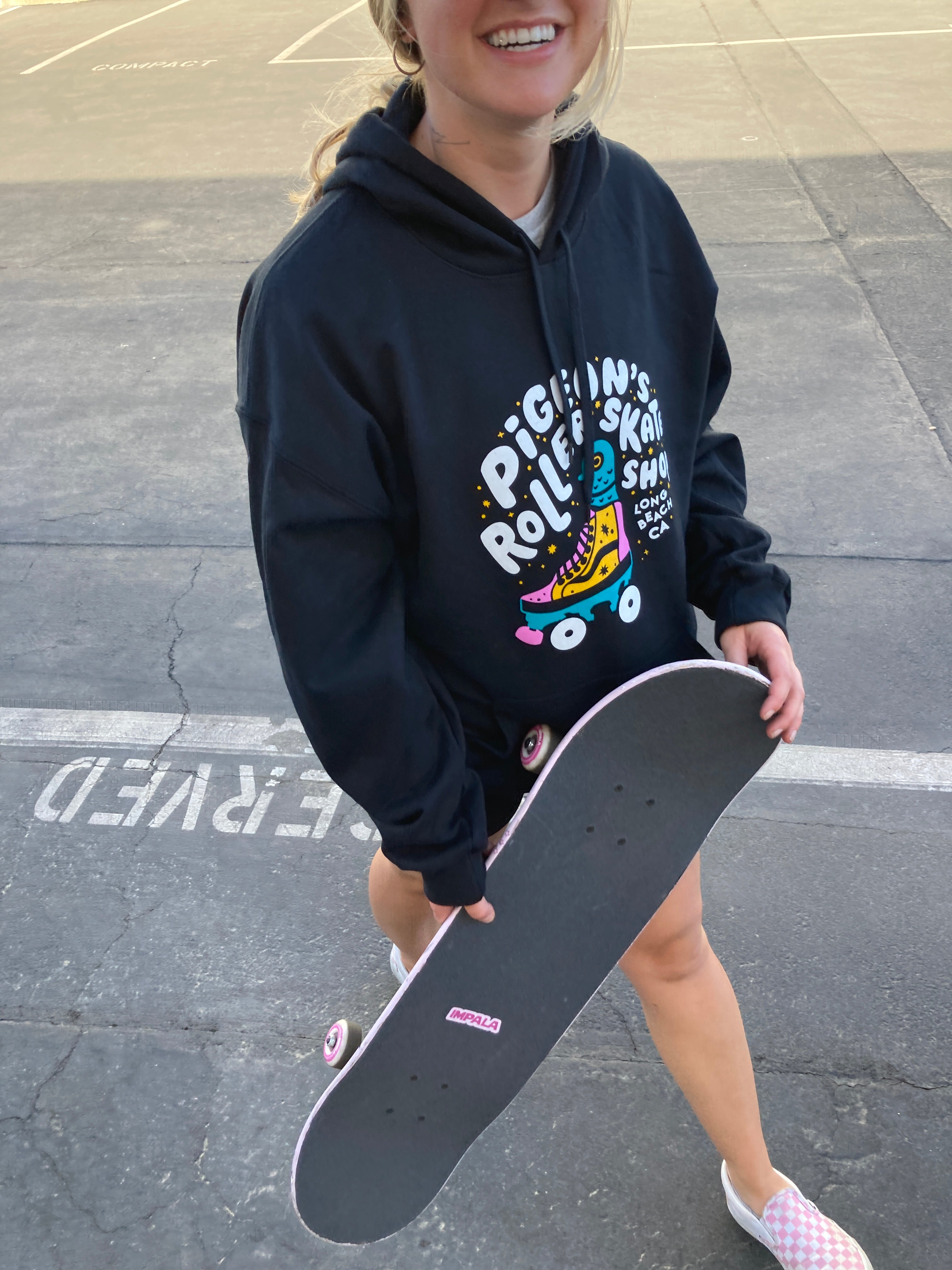 Pigeon's Roller Skate Shop Unisex Hoodie - BLACK - Pigeon's Roller Skate Shop