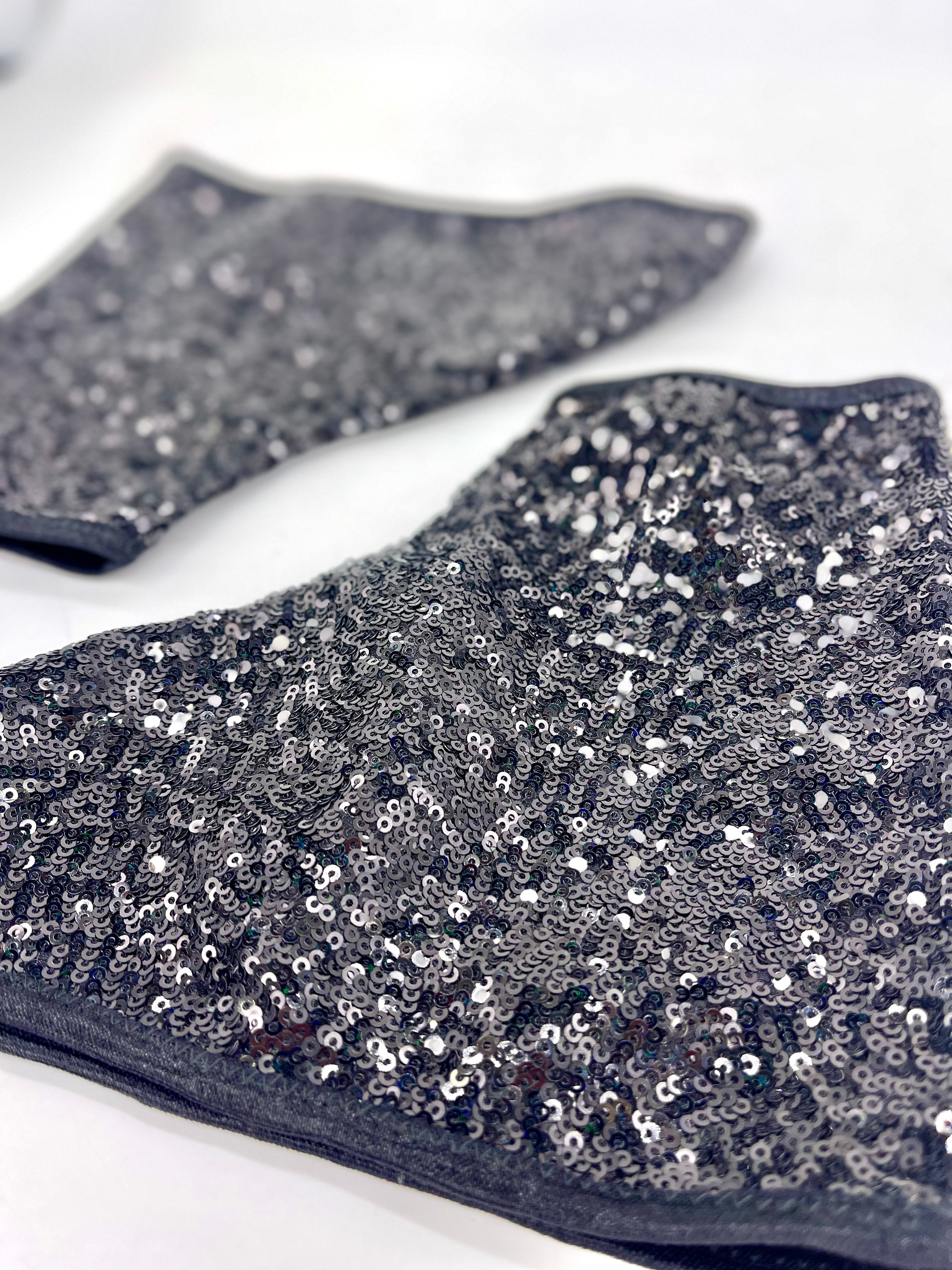 Close up of black sequin covers