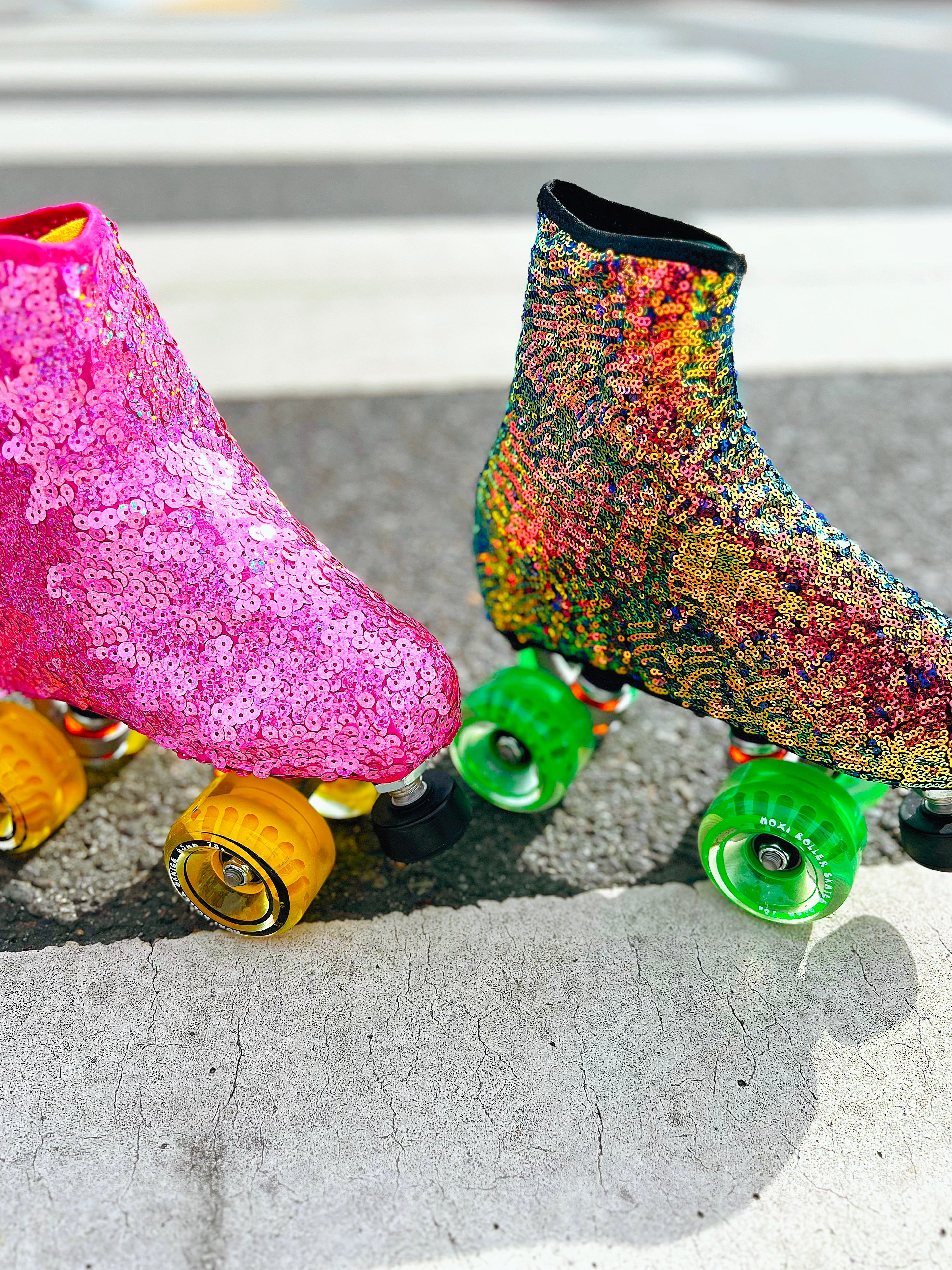 Roller Skate Boot Covers - PINK SEQUINS - Pigeon's Roller Skate Shop