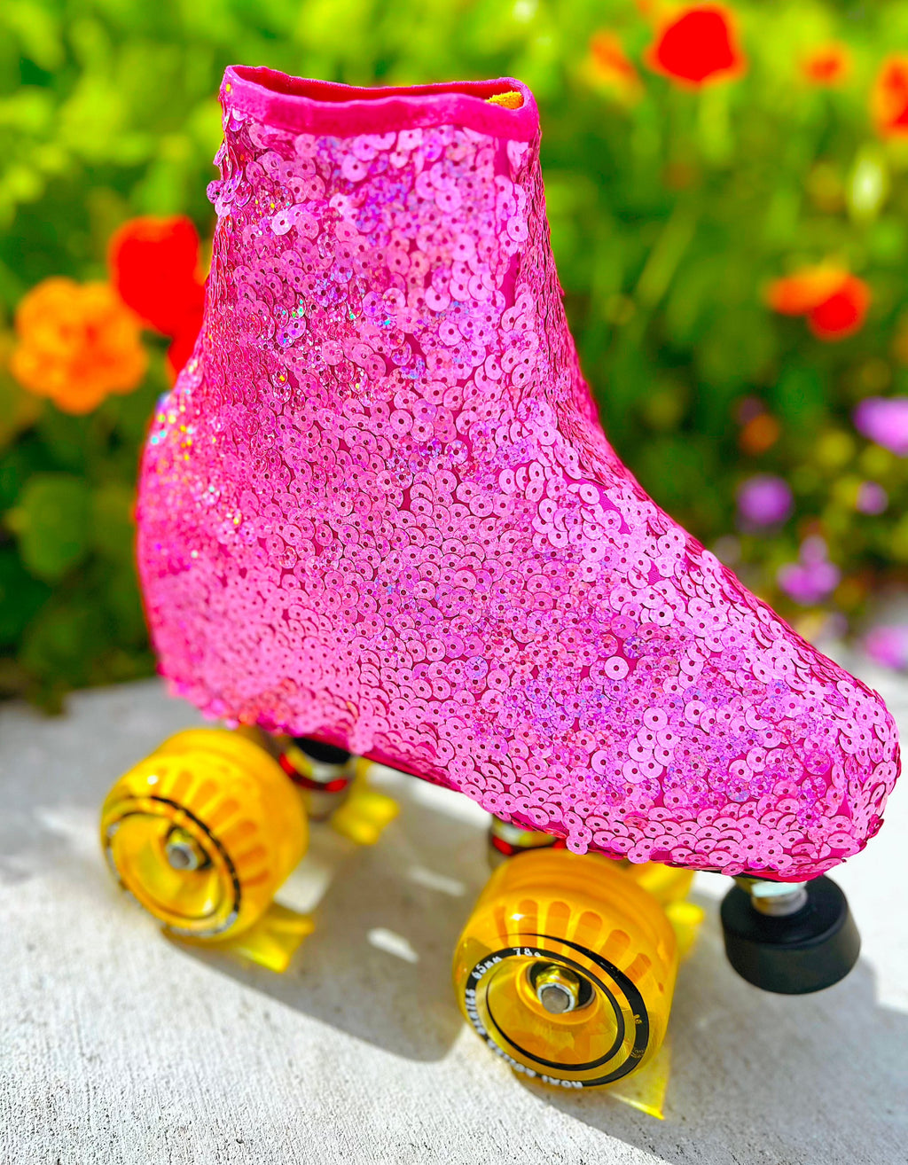 Roller Skate Boot Covers - PINK SEQUINS - Pigeon's Roller Skate Shop