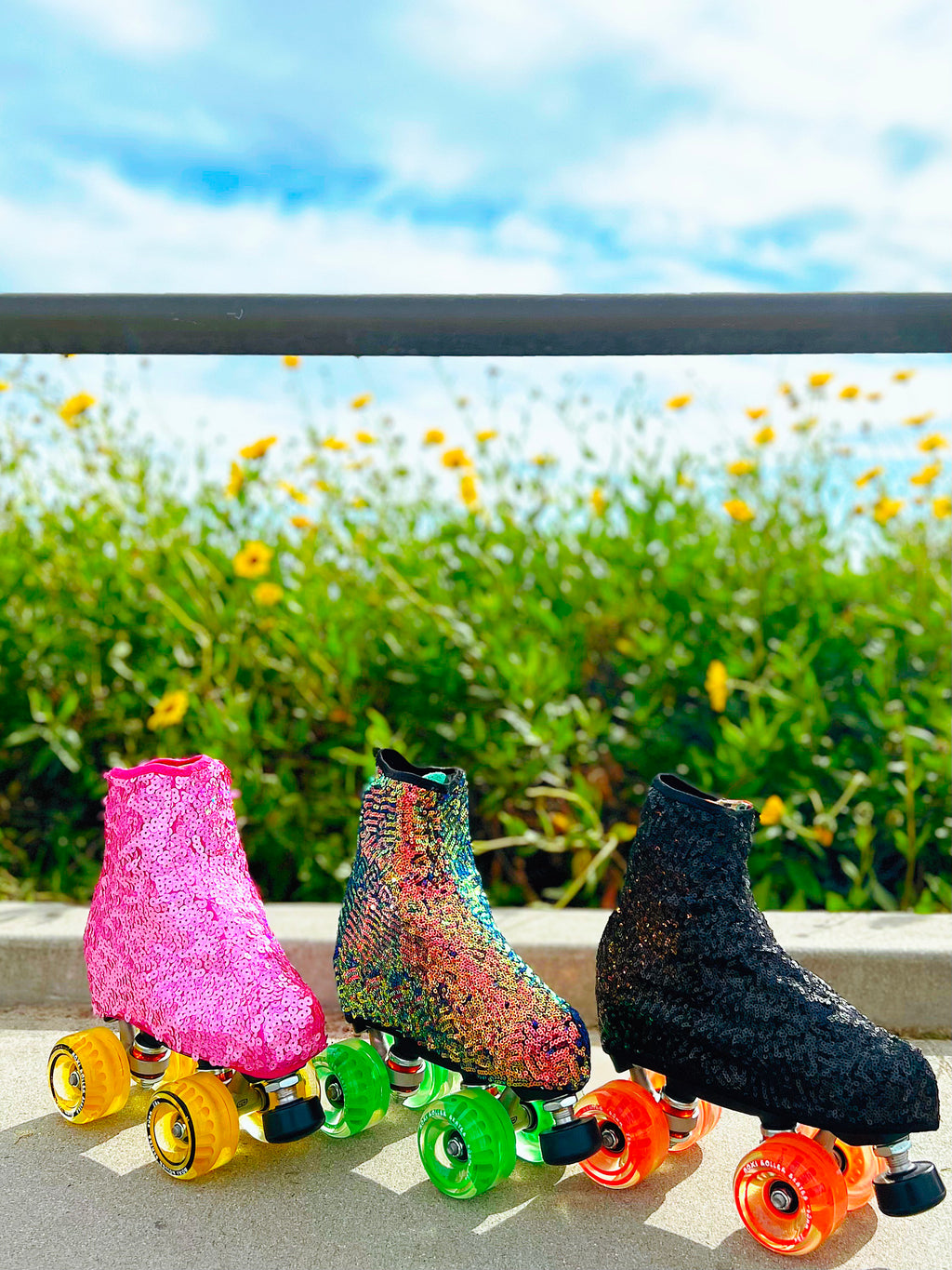 Roller Skate Boot Covers - BLACK SEQUINS - Pigeon's Roller Skate Shop