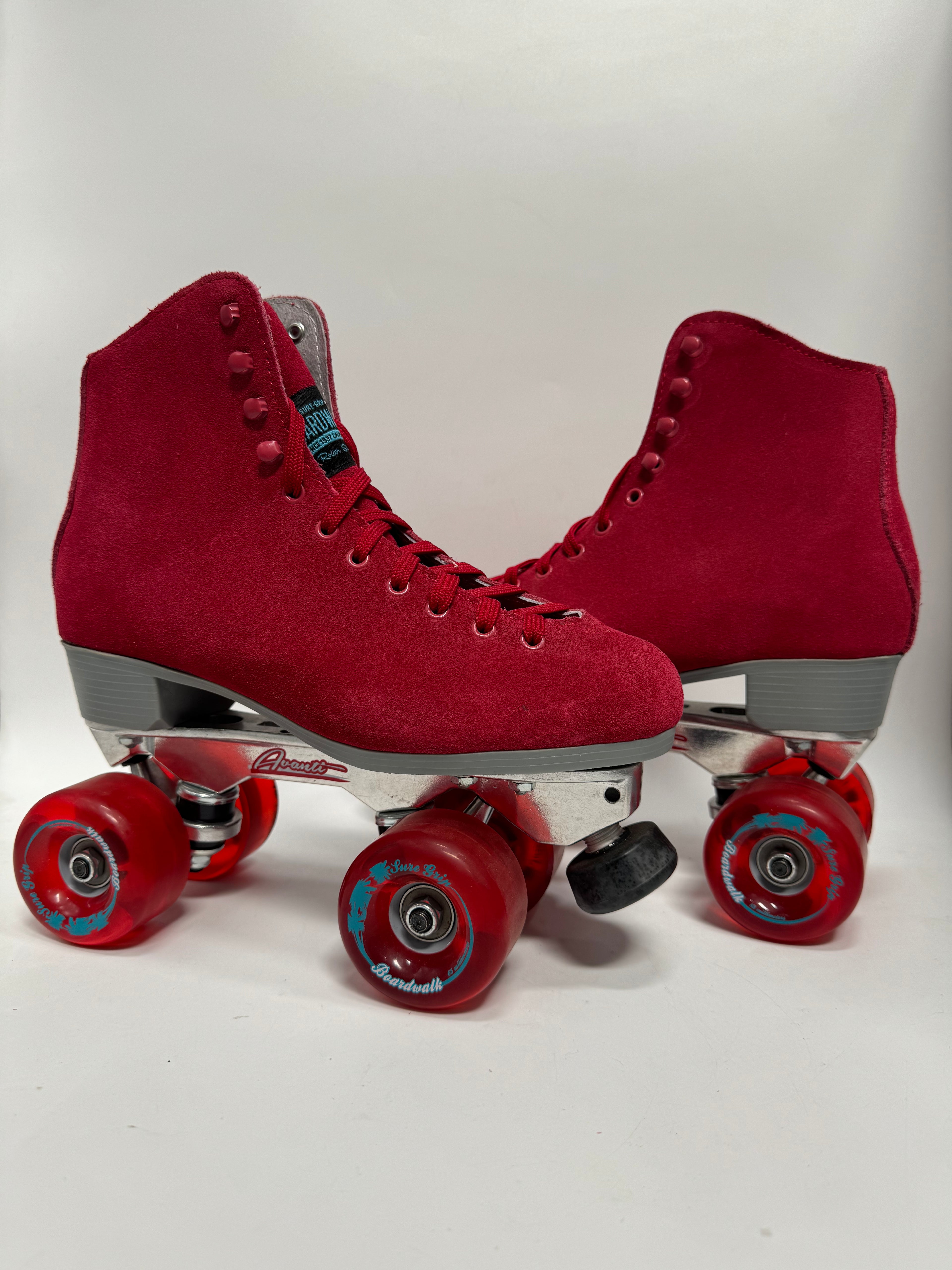 Sure-Grip - Boardwalk - Red Size 7 w/ Avanti Plate Upgrade *BLEM* - Pigeon's Roller Skate Shop