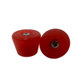 A pair of red Impala toe stops for roller skates, showing slight packaging damage.
