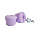 Two purple toe stops with a screw on a white background