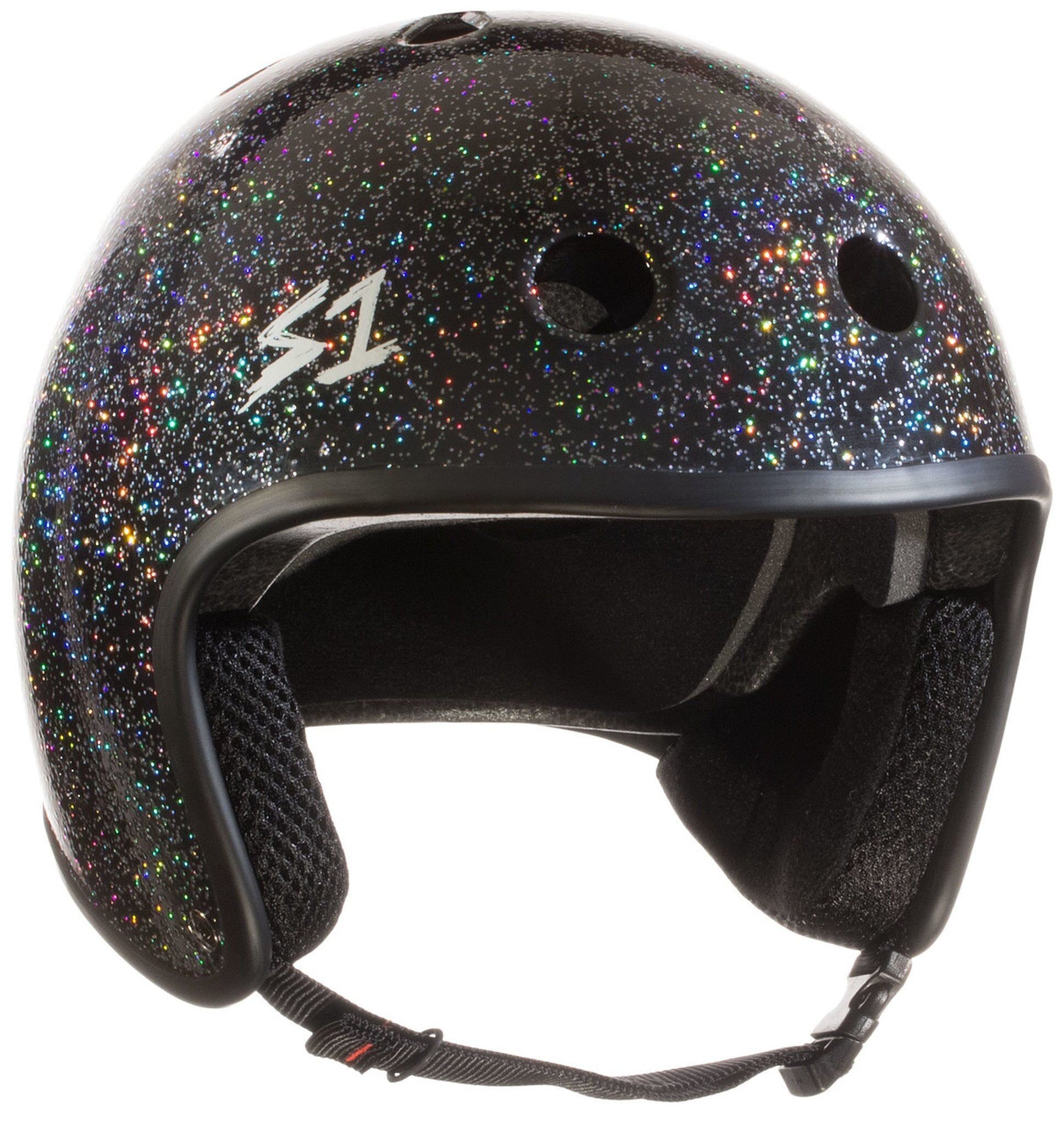 S1 Retro Lifer Helmet - BLACK GLOSS GLITTER - Pigeon's Roller Skate Shop