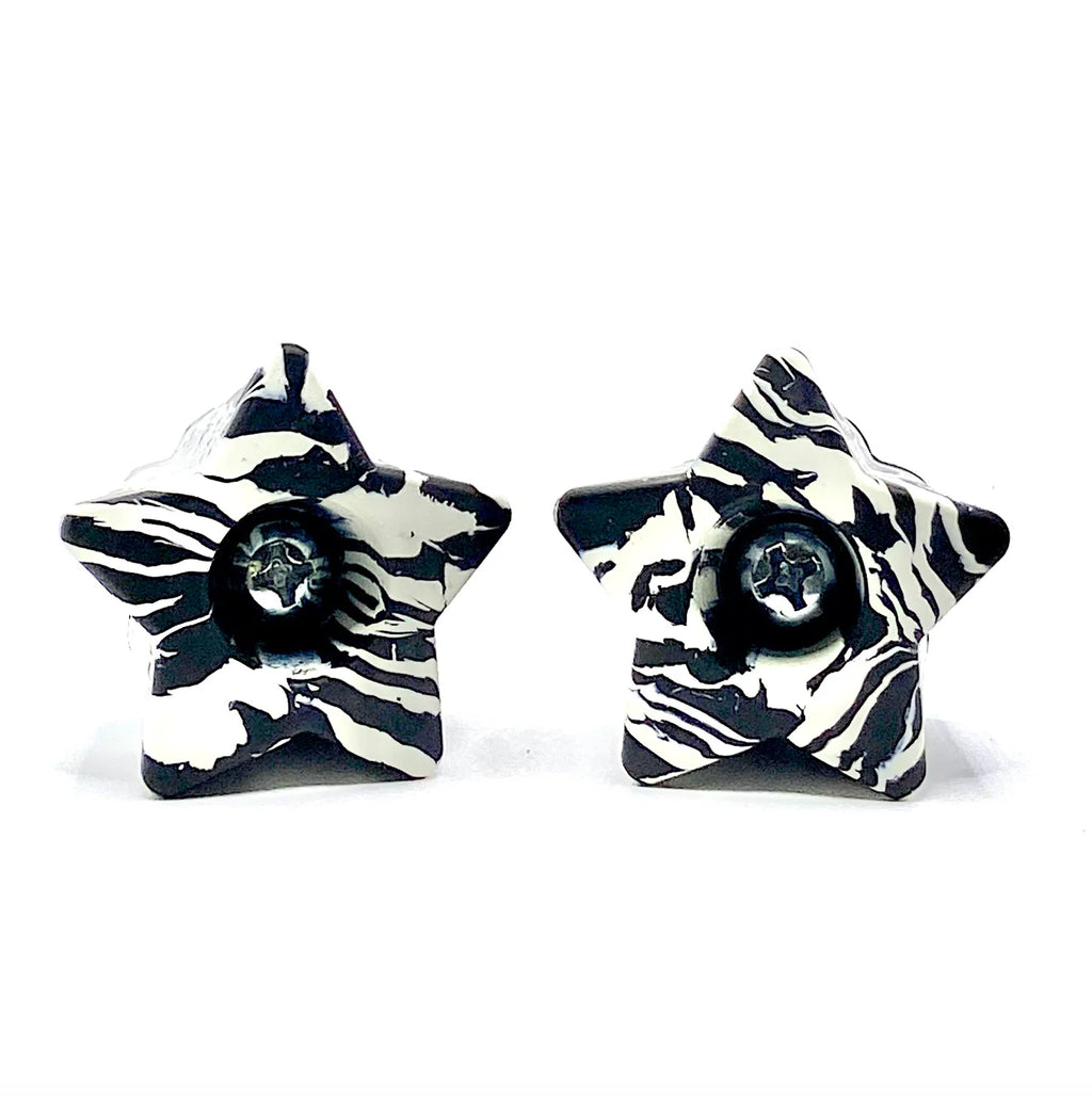 ★ Twinkle Toes Bolt-On Star Stops - BLACK WHITE SWIRL - Pigeon's Roller Skate Shop