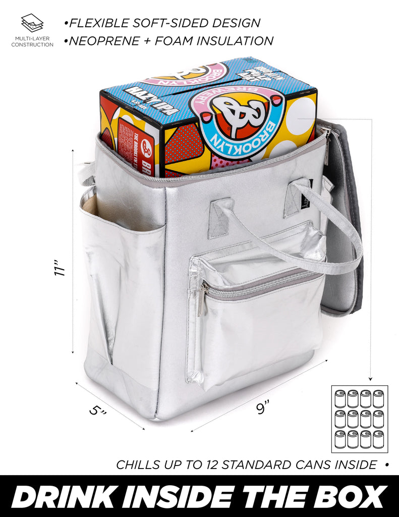 Cooler Backpack | 12 Can Beach Bag Silver - Pigeon's Roller Skate Shop