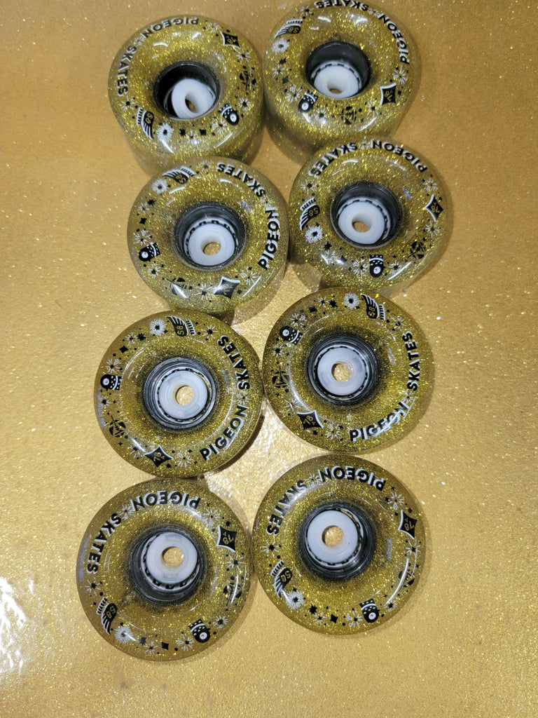 Limited Edition Pigeons Roller Rink and Luminous Collab Gold Wheels - Pigeon's Roller Skate Shop