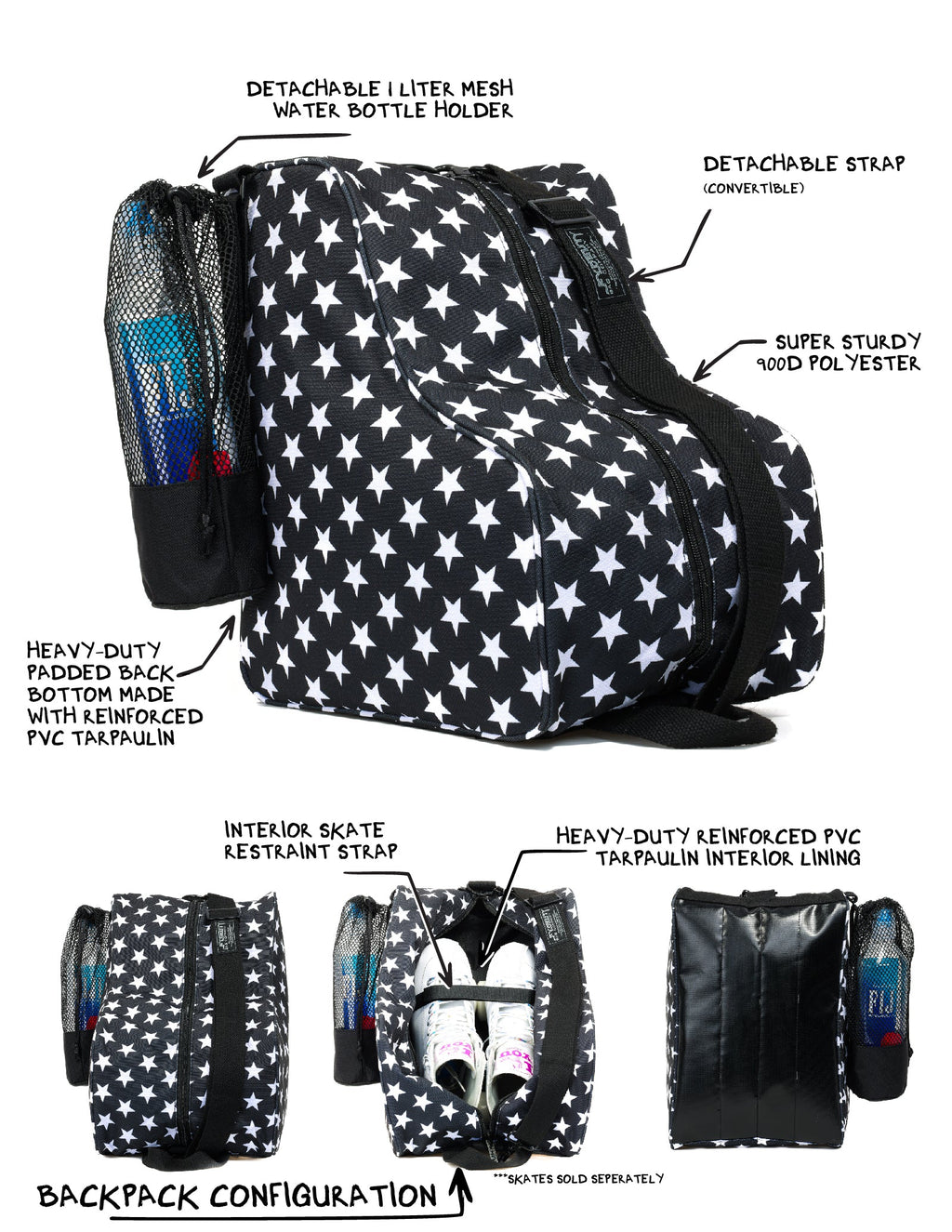 Roller Skate Bag | Black Star - Pigeon's Roller Skate Shop