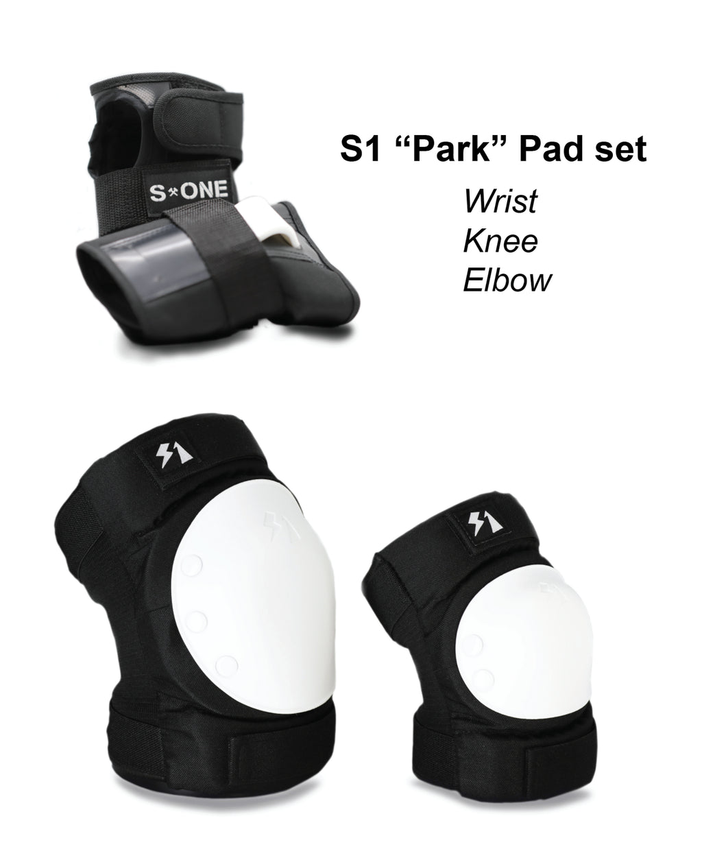 S-One Pad Set - BLACK W/ WHITE CAPS - Pigeon's Roller Skate Shop