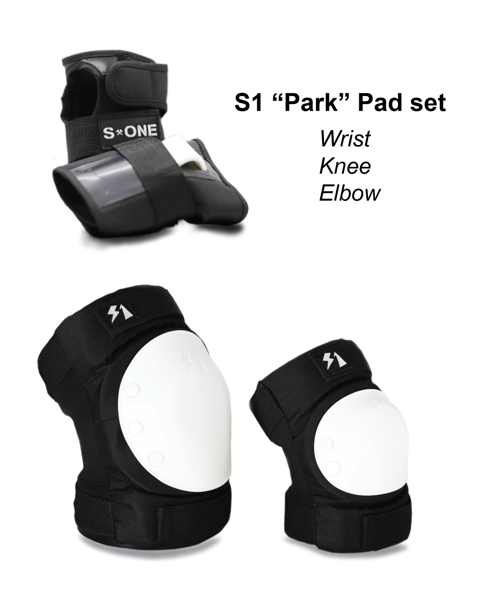 S-One Pad Set - BLACK W/ WHITE CAPS - Pigeon's Roller Skate Shop