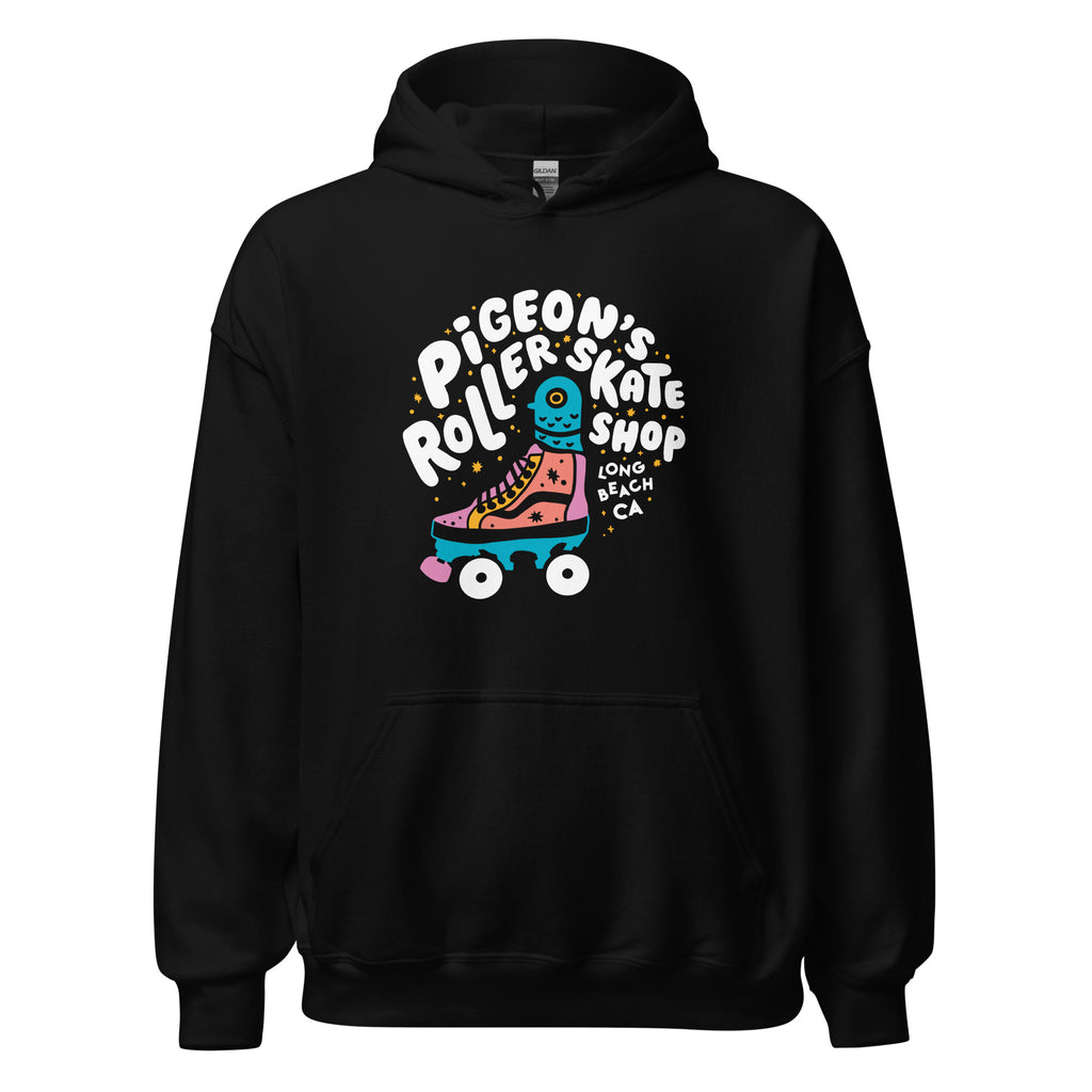 Pigeon's Roller Skate Shop Unisex Hoodie - BLACK - Pigeon's Roller Skate Shop