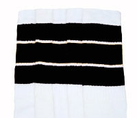 Skater Socks Knee Length - WHITE W/ THICK BLACK STRIPES - Pigeon's Roller Skate Shop