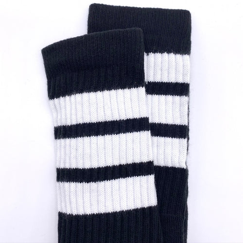 Crew Length Skatersocks - BLACK W/ WHITE STRIPES - Pigeon's Roller Skate Shop