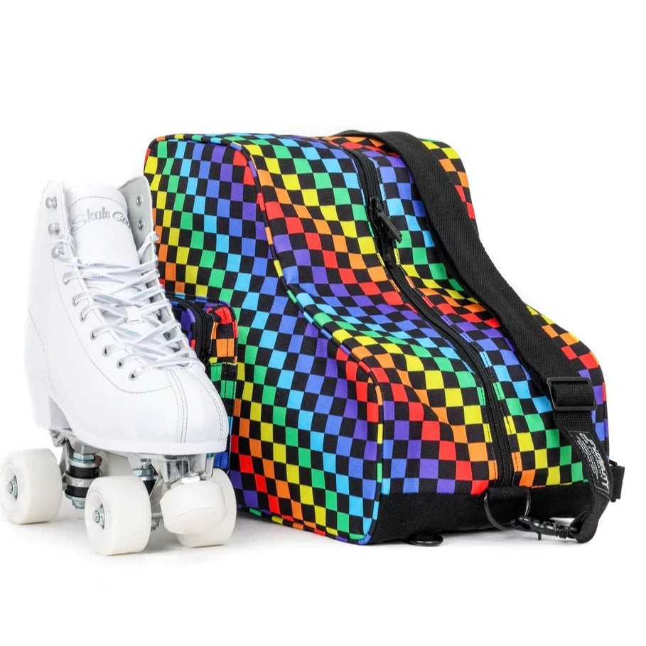 Freewheelin' Roller Skate Bag - RAINBOW CHECKER - Pigeon's Roller Skate Shop