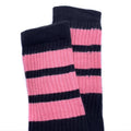 Skater Socks Knee Length - BLACK W/ BUBBLEGUM PINK STRIPES - Pigeon's Roller Skate Shop