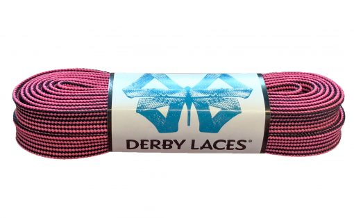 Black and Hot Pink Stripe Waxed Derby Laces - Pigeon's Roller Skate Shop