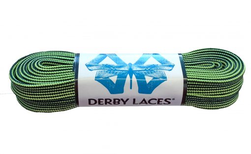 Black and Lime Green Stripe Waxed Derby Laces - Pigeon's Roller Skate Shop