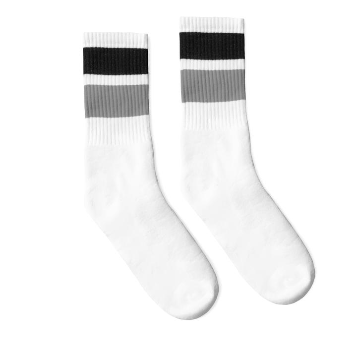 SOCCO Crew Length Socks - WHITE W/ BLACK AND GREY (2 STRIPES) - Pigeon's Roller Skate Shop