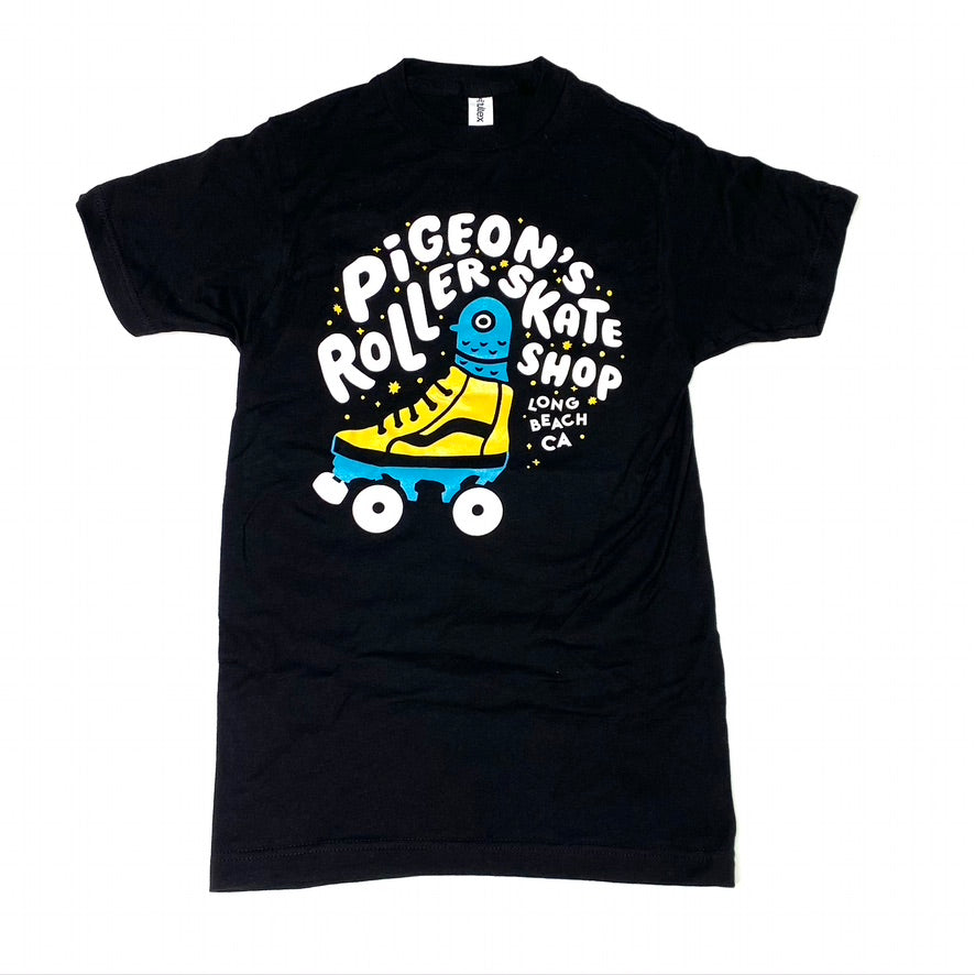Pigeon's Roller Skate Shop T-Shirt - BLACK - Pigeon's Roller Skate Shop