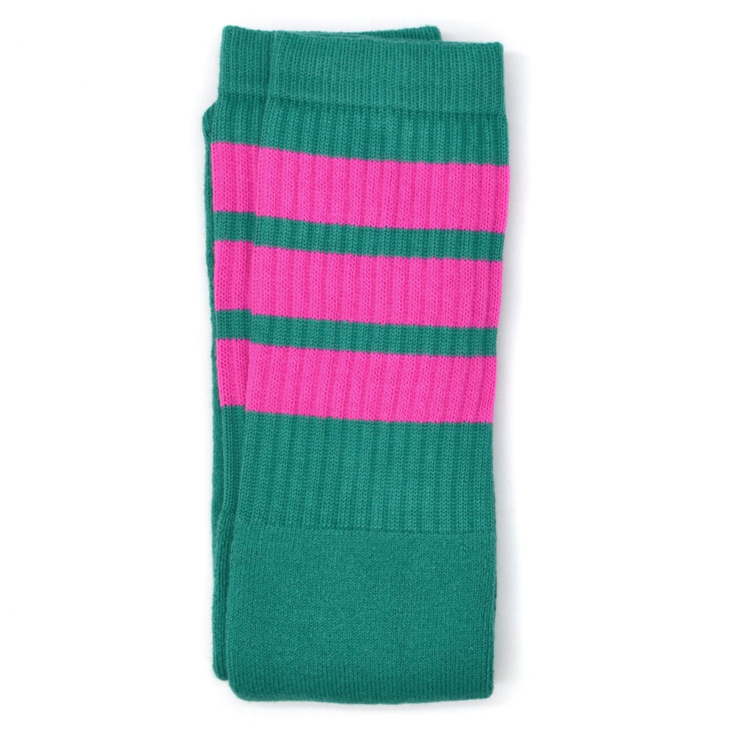 Skater Socks Knee Length - TEAL W/ HOT PINK STRIPES - Pigeon's Roller Skate Shop
