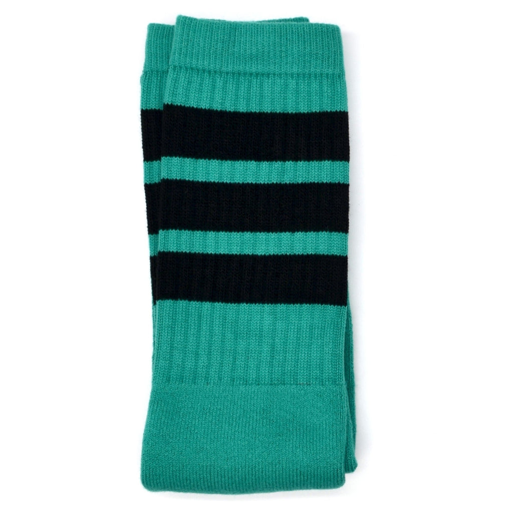 Skater Socks Knee Length - TEAL W/ BLACK STRIPES - Pigeon's Roller Skate Shop