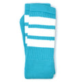 Skater Socks Knee Length - AQUA WITH WHITE STRIPES - Pigeon's Roller Skate Shop