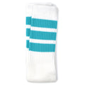 Skater Socks Knee Length - WHITE W/ AQUA STRIPES - Pigeon's Roller Skate Shop