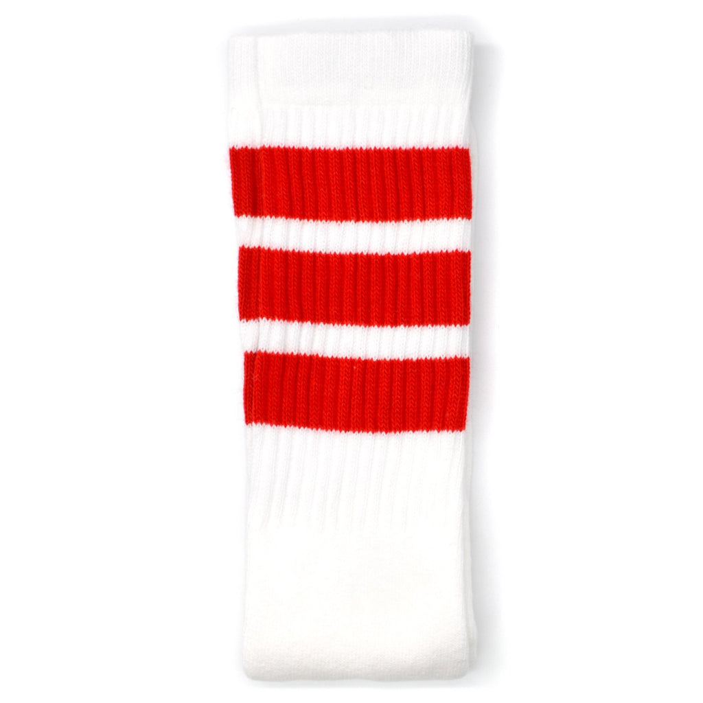 Skater Socks Knee Length - WHITE W/ RED STRIPES - Pigeon's Roller Skate Shop