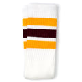 Skater Socks Knee Length - WHITE W/ GOLD AND MAROON STRIPES - Pigeon's Roller Skate Shop