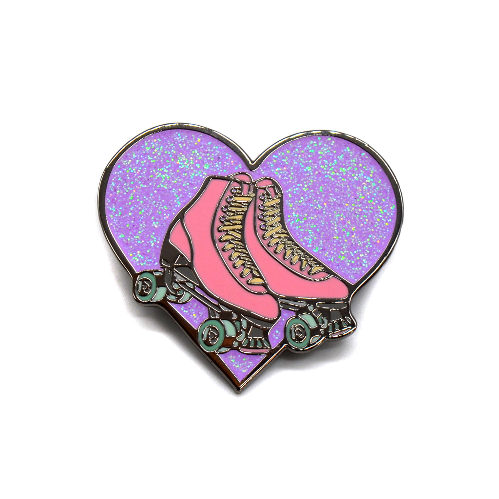 Glitter Heart Skate Pin - Pigeon's Roller Skate Shop