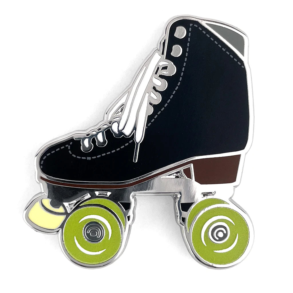 Roller Skate Pin with Glow-In-The-Dark Wheels - BLACK/GREEN - Pigeon's Roller Skate Shop