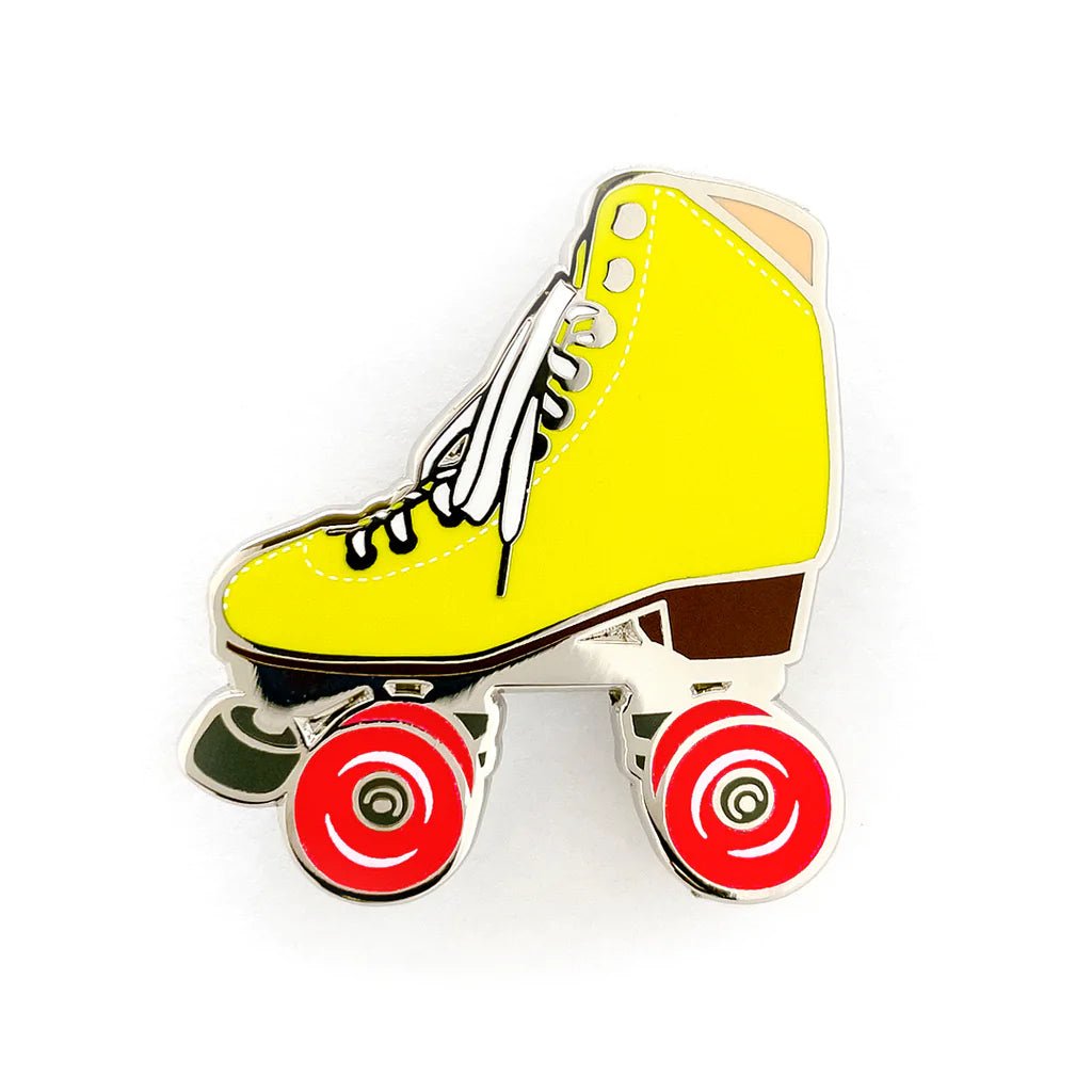 Roller Skate Pin with Glow-In-The-Dark Wheels - YELLOW/RED - Pigeon's Roller Skate Shop
